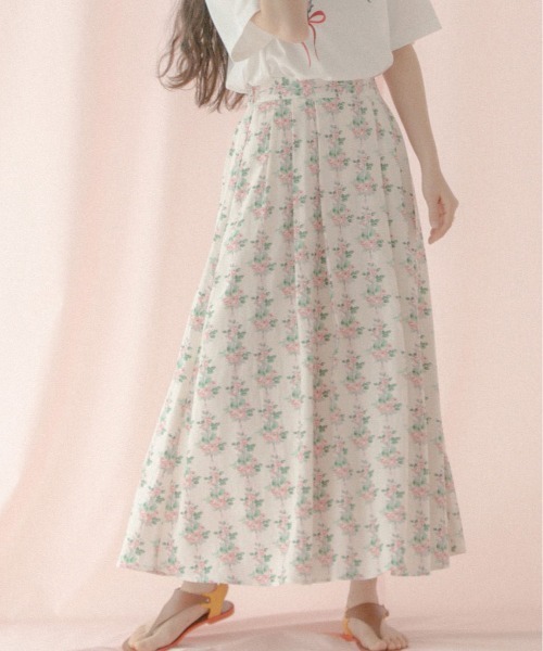 Cath Kidston(キャスキッドソン)の「タックスカート Garden Stripe(スカート・レディース・ピンク/ネイビー・M)」の2枚目の写真