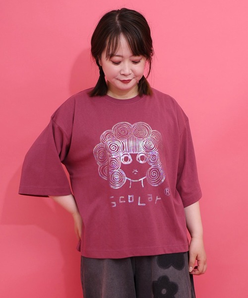 ScoLar(スカラー)の「ScoLar(スカラー) オーロラ箔スカラーちゃん 接触冷感Tシャツ(Tシャツ/カットソー・レディース・オフホワイト/ピンク/ブラック/イエロー・MEDIUM)」の4枚目の写真