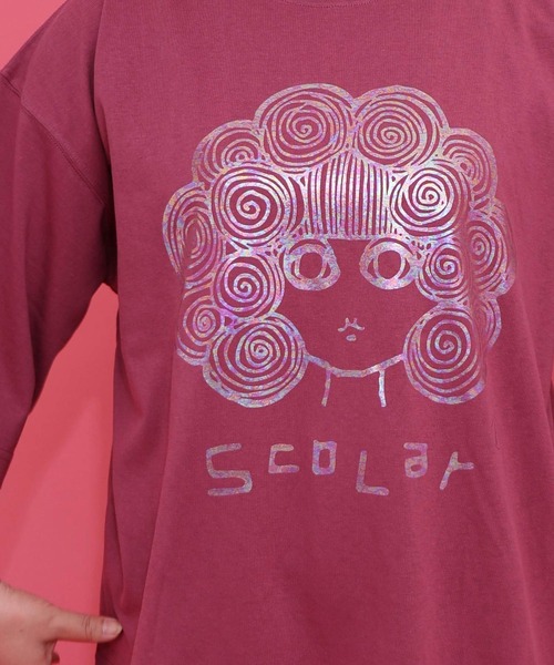 ScoLar(スカラー)の「ScoLar(スカラー) オーロラ箔スカラーちゃん 接触冷感Tシャツ(Tシャツ/カットソー・レディース・オフホワイト/ピンク/ブラック/イエロー・MEDIUM)」の7枚目の写真