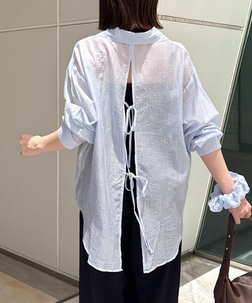 Thevon(ゼボン)の「シアーストライプシャツ×シュシュセット(シャツ/ブラウス・レディース・グリーン/イエロー/ピンク/サックスブルー・FREE)」の10枚目の写真