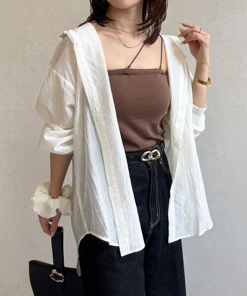 Thevon(ゼボン)の「シアーストライプシャツ×シュシュセット(シャツ/ブラウス・レディース・グリーン/イエロー/ピンク/サックスブルー・FREE)」の16枚目の写真