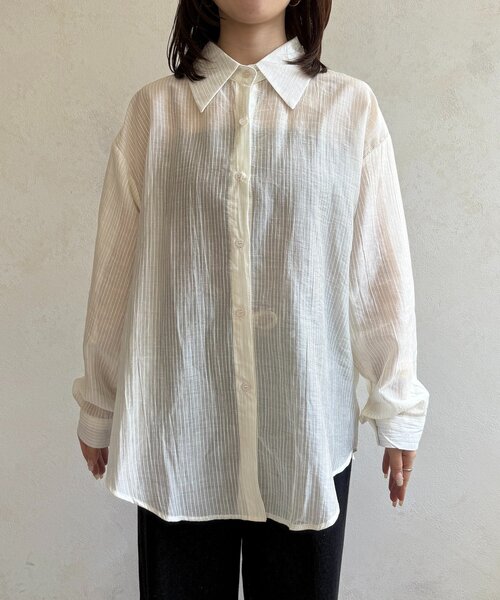 Thevon(ゼボン)の「シアーストライプシャツ×シュシュセット(シャツ/ブラウス・レディース・グリーン/イエロー/ピンク/サックスブルー・FREE)」の17枚目の写真