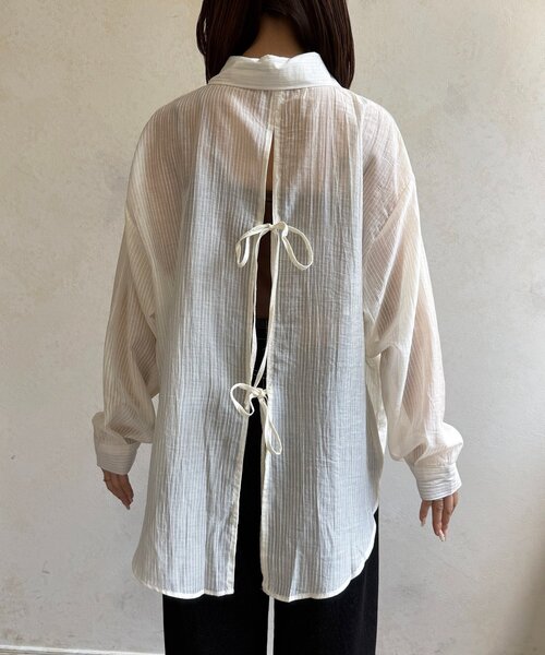 Thevon(ゼボン)の「シアーストライプシャツ×シュシュセット(シャツ/ブラウス・レディース・グリーン/イエロー/ピンク/サックスブルー・FREE)」の18枚目の写真