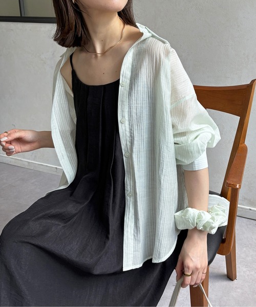 シアーストライプシャツ×シュシュセット（シャツ/ブラウス）｜Thevon