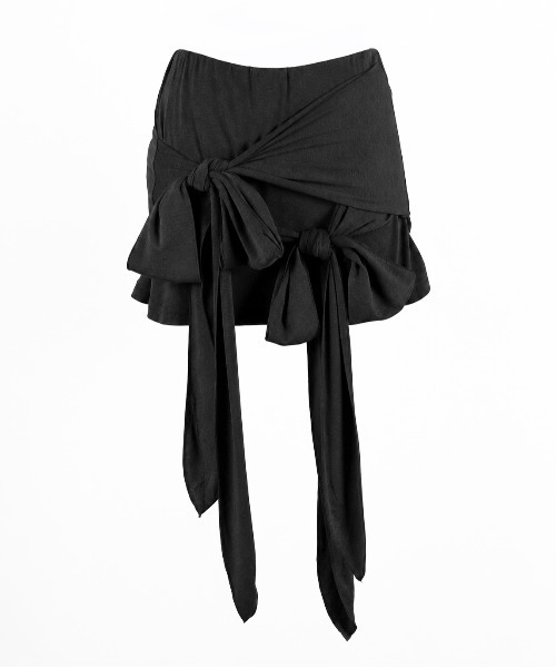 me+em select(ミームセレクト)の「【 2color 】ダブルレイヤードリボンドレープミニスカパン / double layered ribbon draped mini skirt pants ※※(スカート・レディース・ブラック/グレー・FREE)」の8枚目の写真