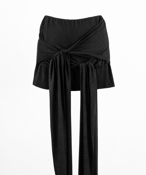 me+em select(ミームセレクト)の「【 2color 】ダブルレイヤードリボンドレープミニスカパン / double layered ribbon draped mini skirt pants ※※(スカート・レディース・ブラック/グレー・FREE)」の9枚目の写真