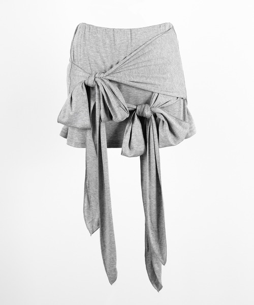 me+em select(ミームセレクト)の「【 2color 】ダブルレイヤードリボンドレープミニスカパン / double layered ribbon draped mini skirt pants ※※(スカート・レディース・ブラック/グレー・FREE)」の10枚目の写真