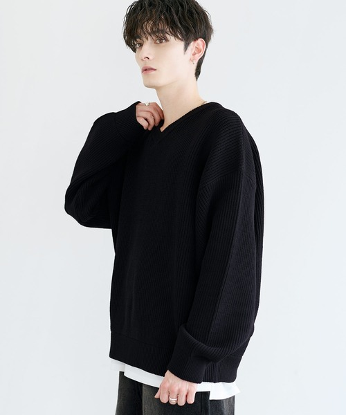 LILL(リル)の「マルチファンクションルーズシルエットVネックニット【静電防止/抗ピリング/ウォッシャブル】(ニット/セーター・メンズ・ブラック/オフホワイト・L/M/S/XL)」の19枚目の写真