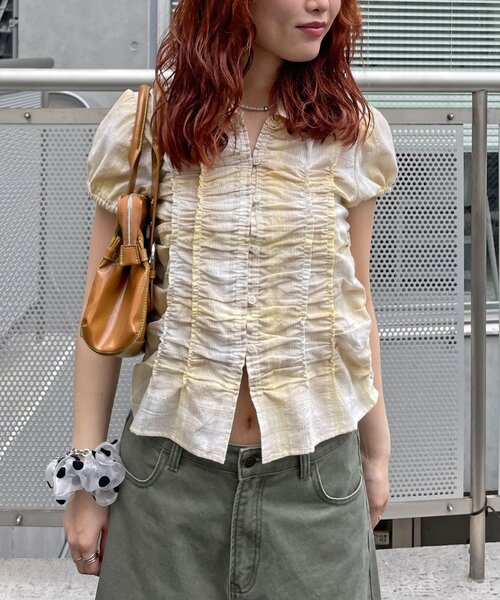 CIAOPANIC（チャオパニック）の「チェックシャーリングコンパクトシャツ（シャツ/ブラウス・レディース・イエロー/オフホワイト/ブラック・ONE SIZE）」の3枚目の写真