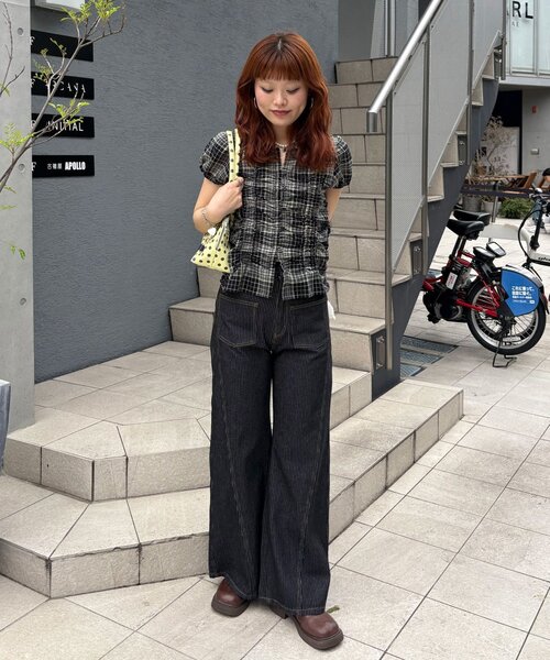 CIAOPANIC（チャオパニック）の「チェックシャーリングコンパクトシャツ（シャツ/ブラウス・レディース・イエロー/オフホワイト/ブラック・ONE SIZE）」の12枚目の写真