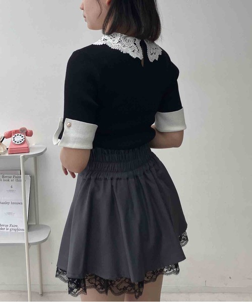AS KNOW AS plus(アズノゥアズプラス)の「〇レース衿 5分袖ニットプルオーバー(ニット/セーター・レディース・ブラック/ネイビー/オフホワイト・FREE)」の8枚目の写真