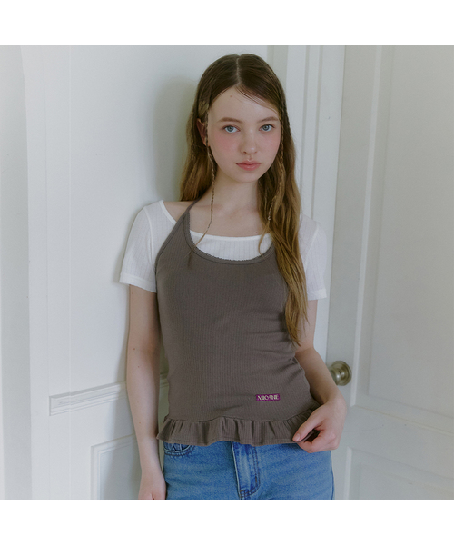 MICANE(ミケーネ)の「アミラフリルホルターネックスリーブレスティ(Tシャツ/カットソー・レディース・アッシュグレー/スカイブルー/ブラウン/アイボリー・1/2/4/3)」の3枚目の写真