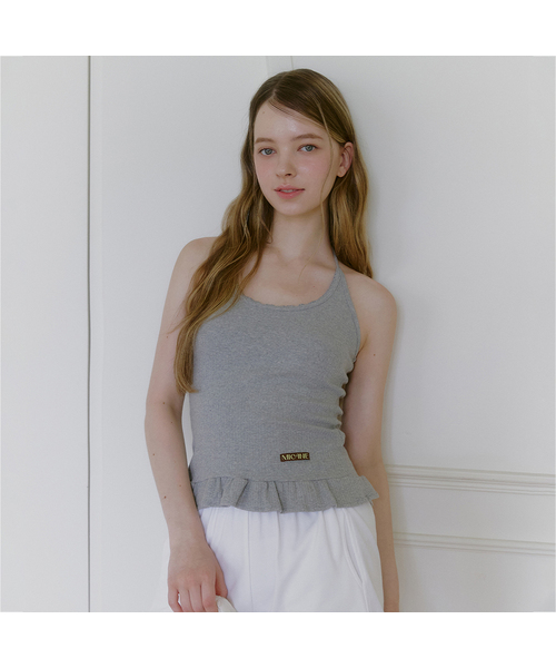 MICANE(ミケーネ)の「アミラフリルホルターネックスリーブレスティ(Tシャツ/カットソー・レディース・アッシュグレー/スカイブルー/ブラウン/アイボリー・1/2/4/3)」の1枚目の写真