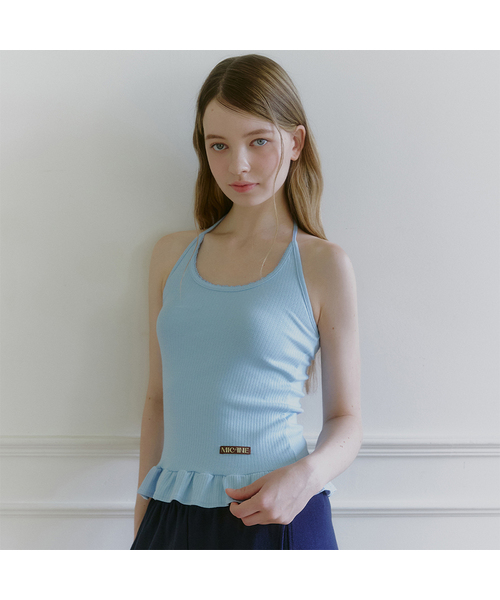 MICANE(ミケーネ)の「アミラフリルホルターネックスリーブレスティ(Tシャツ/カットソー・レディース・アッシュグレー/スカイブルー/ブラウン/アイボリー・1/2/4/3)」の4枚目の写真