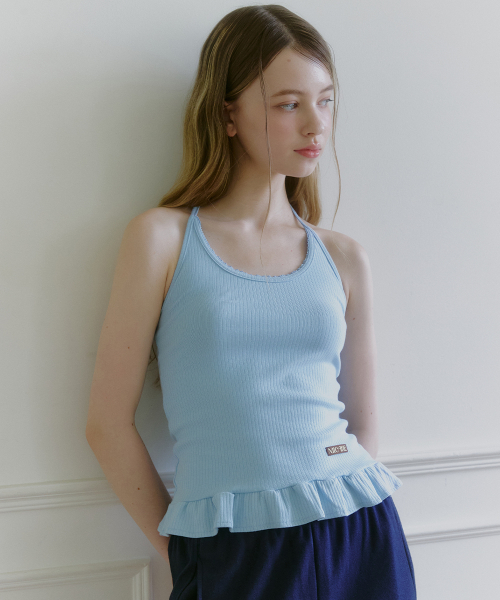 MICANE(ミケーネ)の「アミラフリルホルターネックスリーブレスティ(Tシャツ/カットソー・レディース・アッシュグレー/スカイブルー/ブラウン/アイボリー・1/2/4/3)」の5枚目の写真