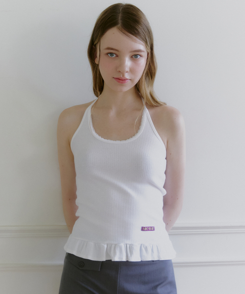 MICANE(ミケーネ)の「アミラフリルホルターネックスリーブレスティ(Tシャツ/カットソー・レディース・アッシュグレー/スカイブルー/ブラウン/アイボリー・1/2/4/3)」の12枚目の写真