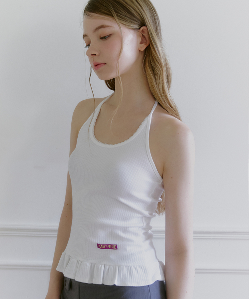 MICANE(ミケーネ)の「アミラフリルホルターネックスリーブレスティ(Tシャツ/カットソー・レディース・アッシュグレー/スカイブルー/ブラウン/アイボリー・1/2/4/3)」の14枚目の写真