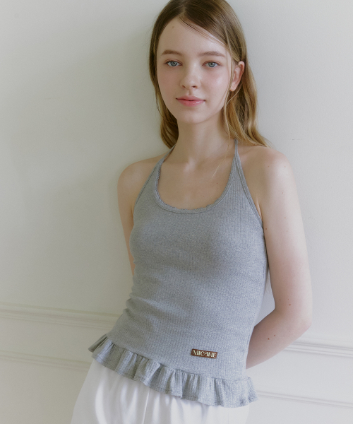 MICANE(ミケーネ)の「アミラフリルホルターネックスリーブレスティ(Tシャツ/カットソー・レディース・アッシュグレー/スカイブルー/ブラウン/アイボリー・1/2/4/3)」の17枚目の写真