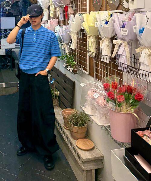 WORK ON BODY OFF（ワークオンボディオフ）の「リトメ セミオーバーフィット コットンカラー 半袖ニット [ブルー]（ニット/セーター・メンズ・ブルー・MEDIUM/LARGE/X-LARGE）」の9枚目の写真