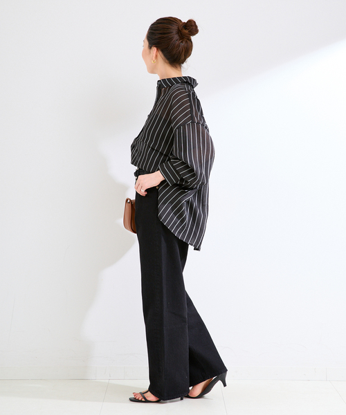 B.C STOCK(ベーセーストック)の「ウォッシャブル / シアーストライプシャツ(シャツ/ブラウス・レディース・ホワイト/ブラウン/ブラック・FREE)」の5枚目の写真
