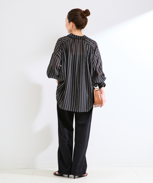 B.C STOCK(ベーセーストック)の「ウォッシャブル / シアーストライプシャツ(シャツ/ブラウス・レディース・ホワイト/ブラウン/ブラック・FREE)」の6枚目の写真