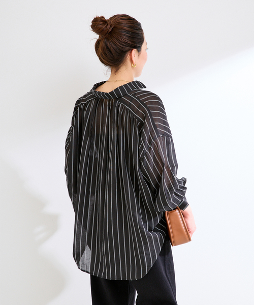 B.C STOCK(ベーセーストック)の「ウォッシャブル / シアーストライプシャツ(シャツ/ブラウス・レディース・ホワイト/ブラウン/ブラック・FREE)」の9枚目の写真