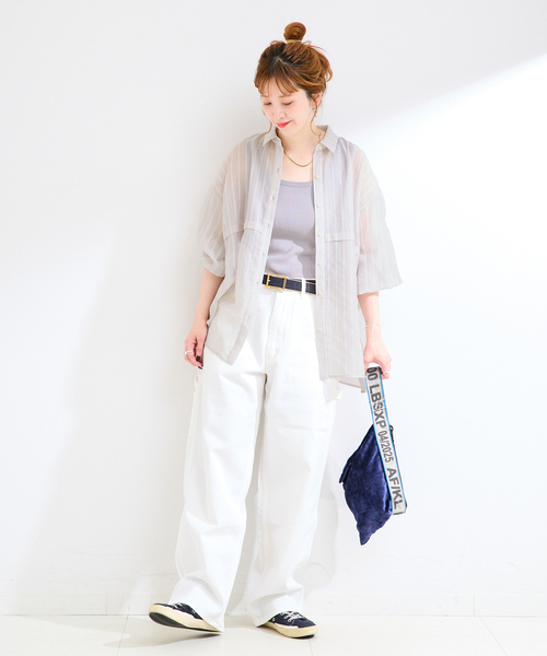 B.C STOCK(ベーセーストック)の「ウォッシャブル / シアーストライプシャツ(シャツ/ブラウス・レディース・ホワイト/ブラウン/ブラック・FREE)」の10枚目の写真