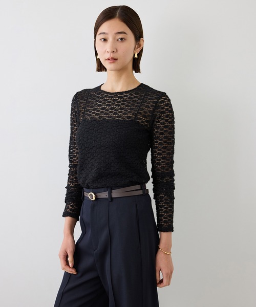 ROPE'(ロペ)の「【J'aDoRe・ルミネ限定カラー】フラワーレースベーシックカットソー/イージーケア(Tシャツ/カットソー・レディース・オフホワイト/ブラック・FREE)」の3枚目の写真