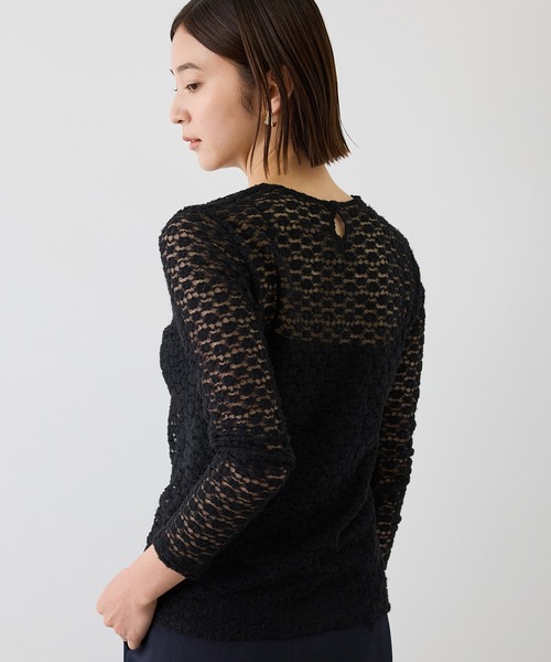 ROPE'(ロペ)の「【J'aDoRe・ルミネ限定カラー】フラワーレースベーシックカットソー/イージーケア(Tシャツ/カットソー・レディース・オフホワイト/ブラック・FREE)」の4枚目の写真