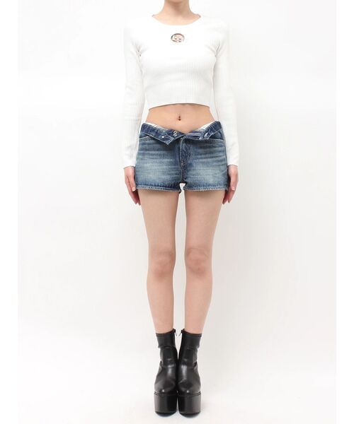 GYDA（ジェイダ）の「FOLDOVERウエストデニムショートパンツ（デニムパンツ・レディース・ブルー/その他2・SMALL/MEDIUM）」の4枚目の写真