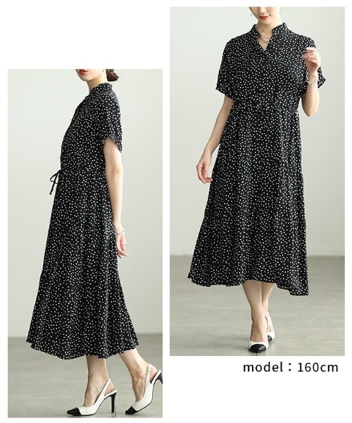 Sawa a la mode(サワアラモード)の「ベルト付きティアードシャツワンピース(シャツワンピース・レディース・ドット/ブラック×ホワイト・FREE)」の4枚目の写真