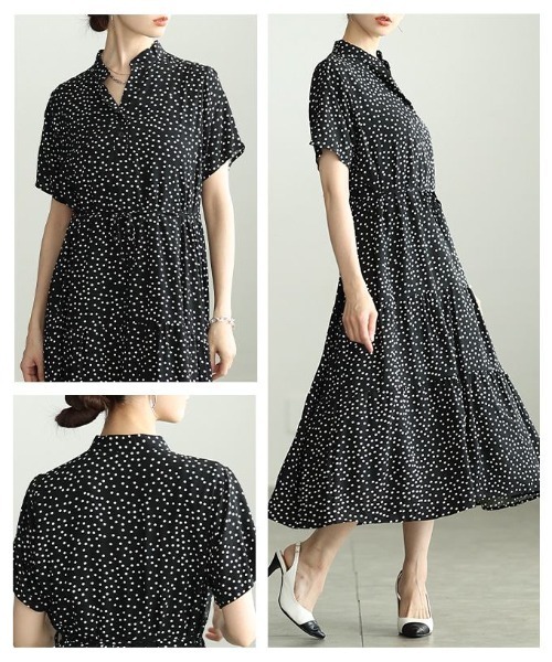 Sawa a la mode(サワアラモード)の「ベルト付きティアードシャツワンピース(シャツワンピース・レディース・ドット/ブラック×ホワイト・FREE)」の8枚目の写真
