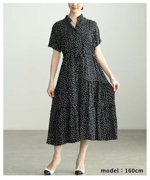 Sawa a la mode(サワアラモード)の「ベルト付きティアードシャツワンピース(シャツワンピース・レディース・ドット/ブラック×ホワイト・FREE)」の11枚目の写真