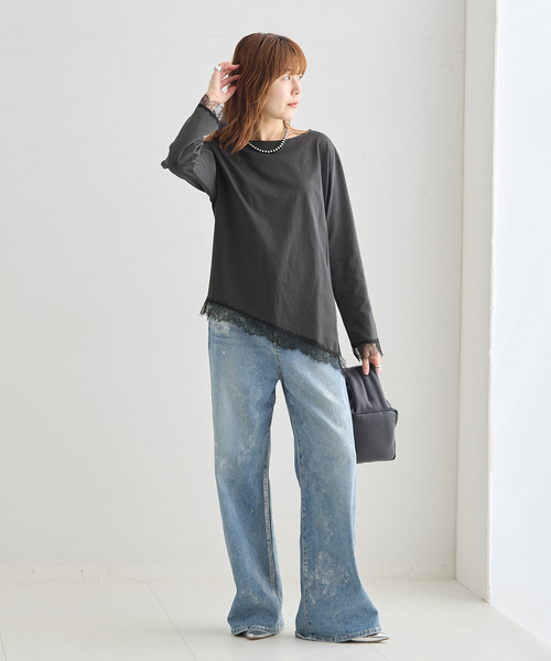 journal standard L'essage(ジャーナルスタンダードレサージュ)の「レースイレヘムロングTシャツ(Tシャツ/カットソー・レディース・ホワイト/グレー・FREE)」の3枚目の写真