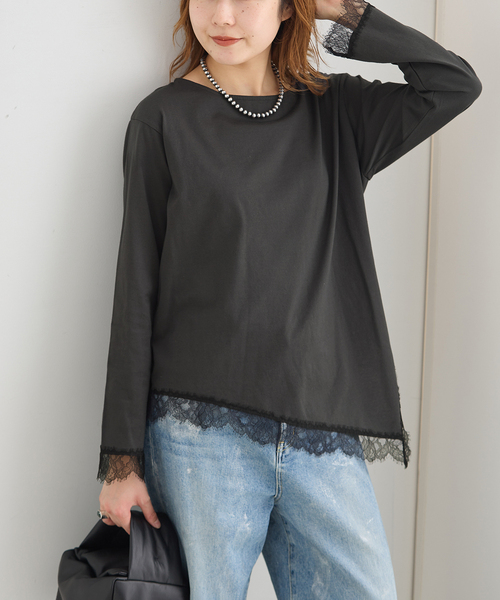 journal standard L'essage(ジャーナルスタンダードレサージュ)の「レースイレヘムロングTシャツ(Tシャツ/カットソー・レディース・ホワイト/グレー・FREE)」の5枚目の写真