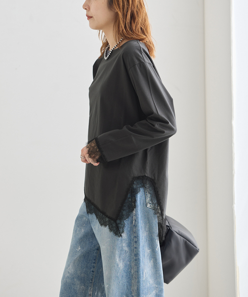 journal standard L'essage(ジャーナルスタンダードレサージュ)の「レースイレヘムロングTシャツ(Tシャツ/カットソー・レディース・ホワイト/グレー・FREE)」の6枚目の写真