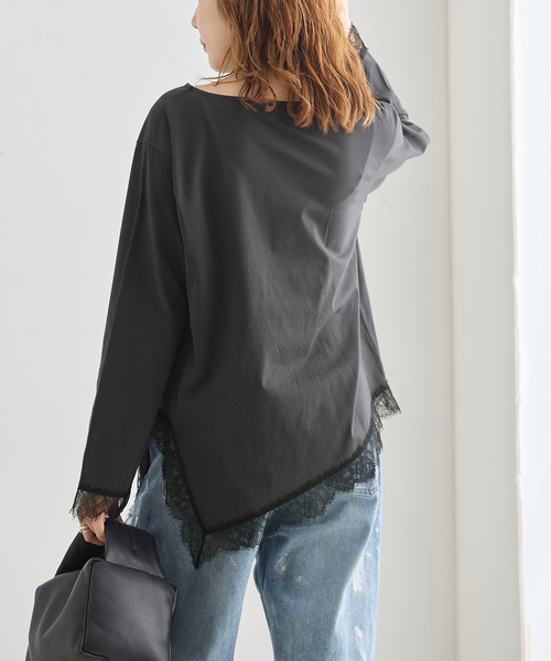 journal standard L'essage(ジャーナルスタンダードレサージュ)の「レースイレヘムロングTシャツ(Tシャツ/カットソー・レディース・ホワイト/グレー・FREE)」の7枚目の写真