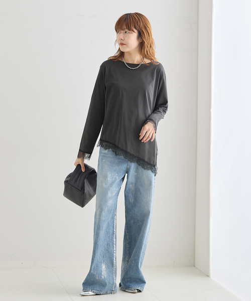 journal standard L'essage(ジャーナルスタンダードレサージュ)の「レースイレヘムロングTシャツ(Tシャツ/カットソー・レディース・ホワイト/グレー・FREE)」の8枚目の写真