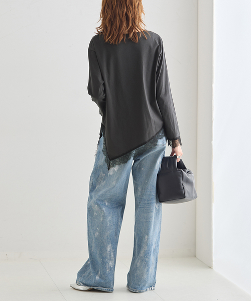journal standard L'essage(ジャーナルスタンダードレサージュ)の「レースイレヘムロングTシャツ(Tシャツ/カットソー・レディース・ホワイト/グレー・FREE)」の9枚目の写真