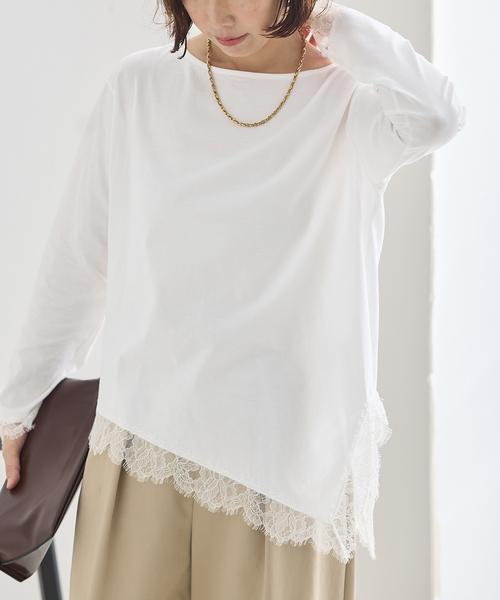 journal standard L'essage(ジャーナルスタンダードレサージュ)の「レースイレヘムロングTシャツ(Tシャツ/カットソー・レディース・ホワイト/グレー・FREE)」の11枚目の写真