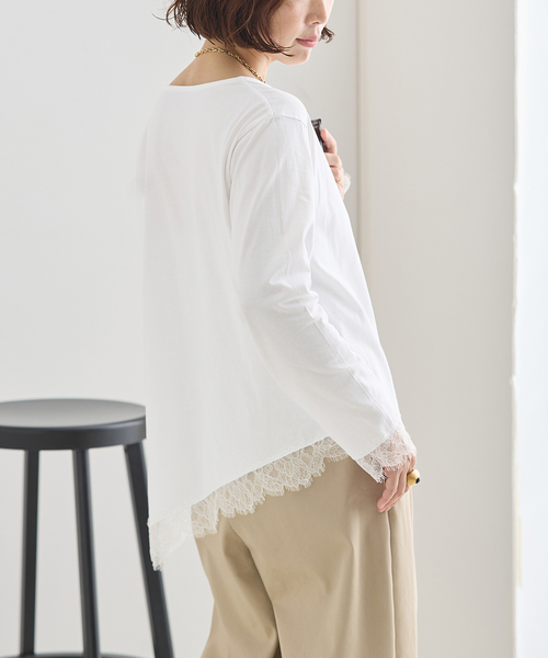journal standard L'essage(ジャーナルスタンダードレサージュ)の「レースイレヘムロングTシャツ(Tシャツ/カットソー・レディース・ホワイト/グレー・FREE)」の12枚目の写真