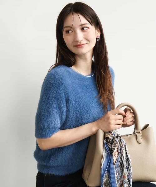 MK MICHEL KLEIN（エムケーミッシェルクラン）の「[洗える]半袖シャギーニット（ニット/セーター・レディース・マスタード/ブルー/ベージュ/ブラウン・38）」の3枚目の写真
