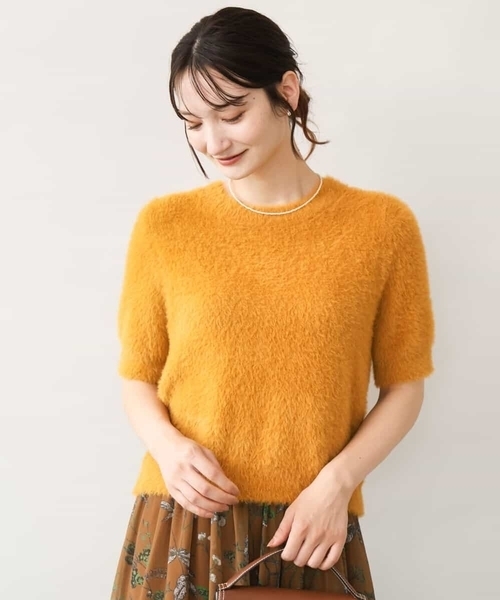 MK MICHEL KLEIN（エムケーミッシェルクラン）の「[洗える]半袖シャギーニット（ニット/セーター・レディース・マスタード/ブルー/ベージュ/ブラウン・38）」の4枚目の写真