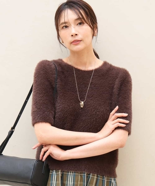 MK MICHEL KLEIN（エムケーミッシェルクラン）の「[洗える]半袖シャギーニット（ニット/セーター・レディース・マスタード/ブルー/ベージュ/ブラウン・38）」の11枚目の写真