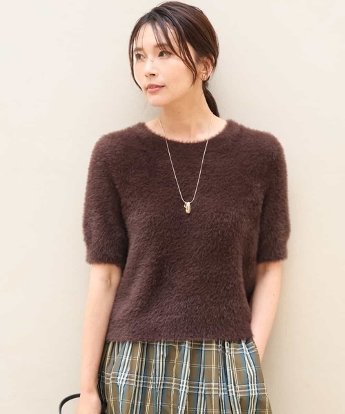 MK MICHEL KLEIN（エムケーミッシェルクラン）の「[洗える]半袖シャギーニット（ニット/セーター・レディース・マスタード/ブルー/ベージュ/ブラウン・38）」の12枚目の写真