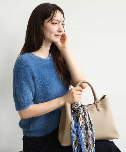 MK MICHEL KLEIN（エムケーミッシェルクラン）の「[洗える]半袖シャギーニット（ニット/セーター・レディース・マスタード/ブルー/ベージュ/ブラウン・38）」の17枚目の写真