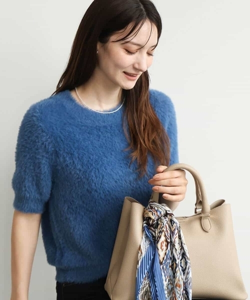 MK MICHEL KLEIN（エムケーミッシェルクラン）の「[洗える]半袖シャギーニット（ニット/セーター・レディース・マスタード/ブルー/ベージュ/ブラウン・38）」の18枚目の写真