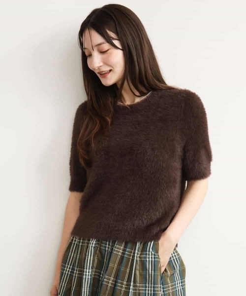 MK MICHEL KLEIN（エムケーミッシェルクラン）の「[洗える]半袖シャギーニット（ニット/セーター・レディース・マスタード/ブルー/ベージュ/ブラウン・38）」の22枚目の写真