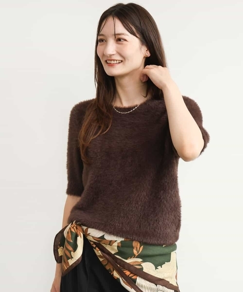MK MICHEL KLEIN（エムケーミッシェルクラン）の「[洗える]半袖シャギーニット（ニット/セーター・レディース・マスタード/ブルー/ベージュ/ブラウン・38）」の10枚目の写真