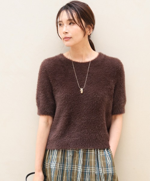 MK MICHEL KLEIN（エムケーミッシェルクラン）の「[洗える]半袖シャギーニット（ニット/セーター・レディース・マスタード/ブルー/ベージュ/ブラウン・38）」の5枚目の写真